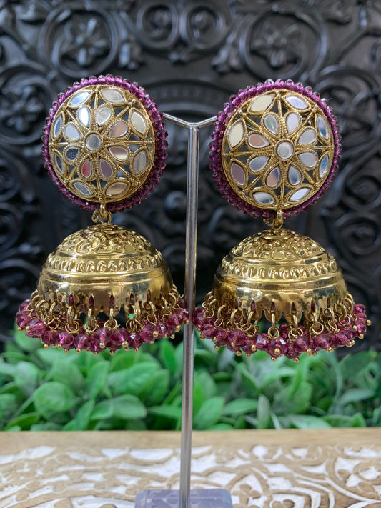 Kerry mirror jhumki tikka antique gold /purple