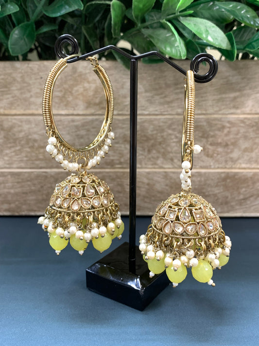 Shabana polki bali hoop jhumki/jhumka pastel lemon