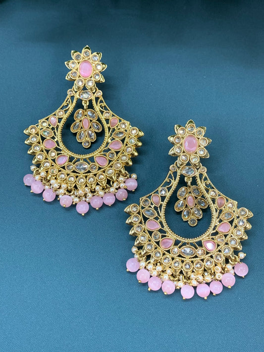 Amaya polki Chandbali no tikka pink