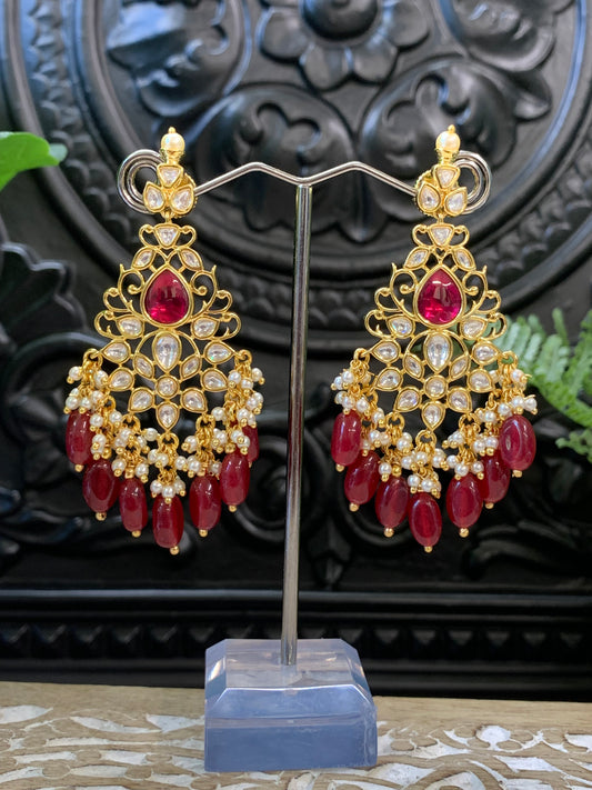 Mohua Tyaani Kundan medium earring red burgundy