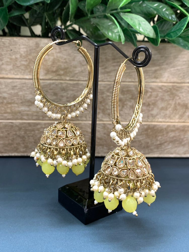 Shabana polki bali hoop jhumki/jhumka pastel lemon