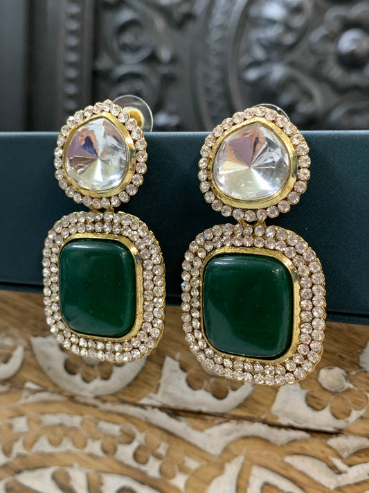 Ava uncut kundan earring emerald green