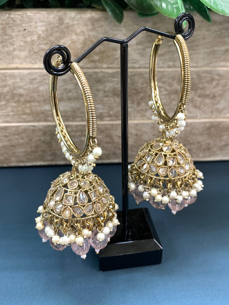 Shabana polki bali hoop jhumki/jhumka champagne crystal