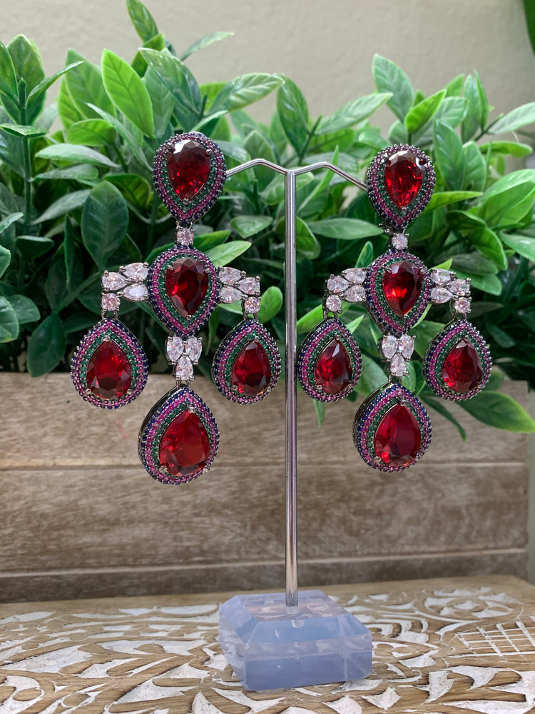 American diamond / AD /CZ earring multi/red