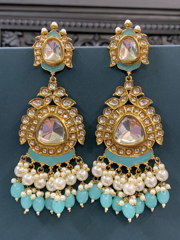 Kim kundan statement fashion earring baby blue/light blue