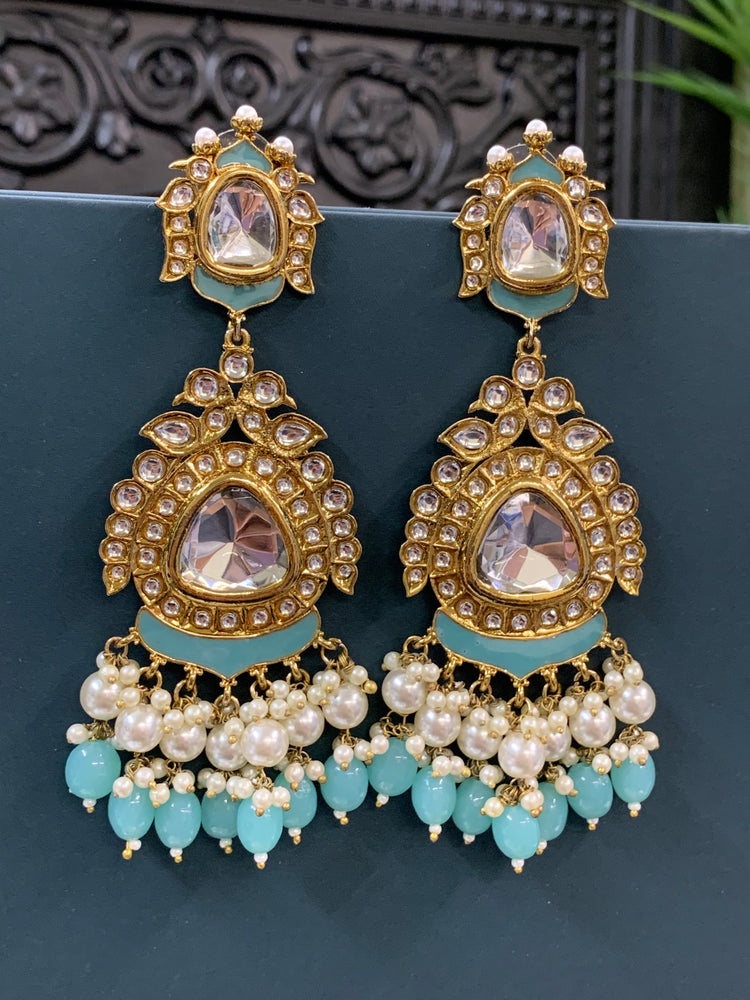 Kim kundan statement fashion earring baby blue/light blue