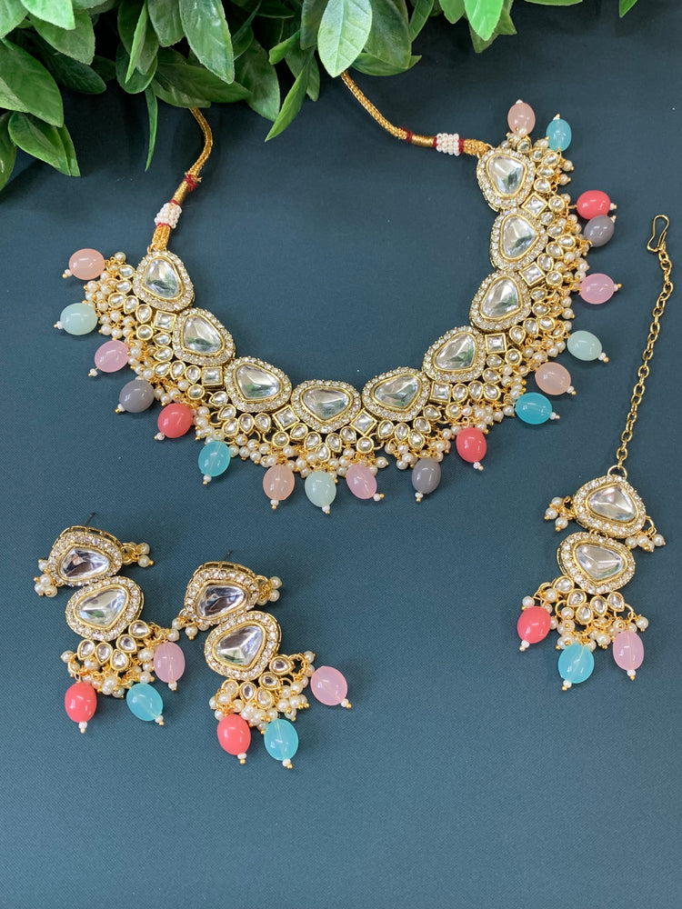 Anuradha kundan choker / necklace pastel multi