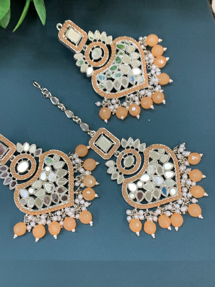 Amrita chandbali mirror earring tikka set nude peach