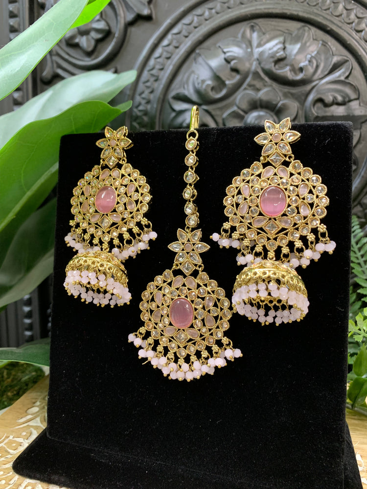 Sujane reverse polki jhumki earring tikka onion pink