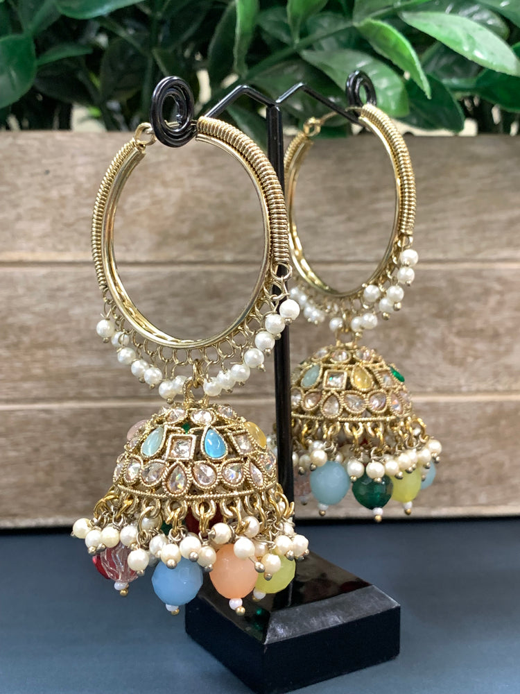 Shabana polki bali hoop jhumki/jhumka pastel multi