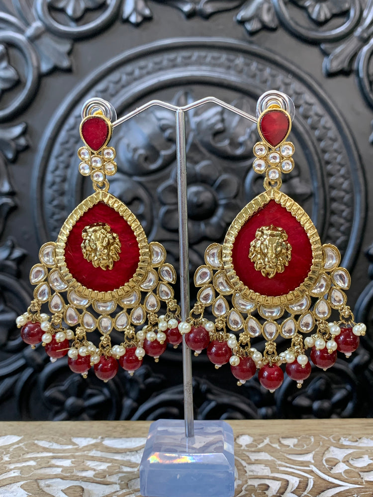 Sabyasachi inspired kundan earring tripti white pearl red maroon/ burgundy