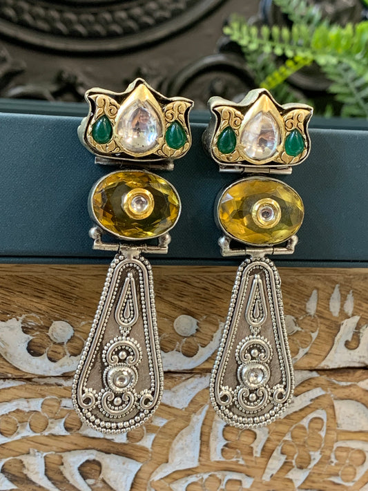 Haya Silver replica earring green / yellow