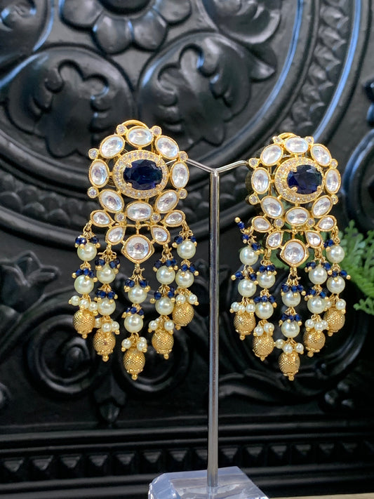 Naila Kundan stud earring sapphire blue