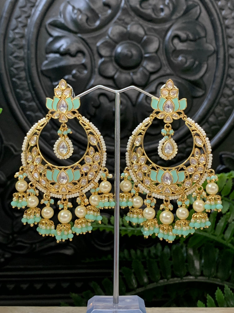 Luna Tyaani kundan Chandbali earring lotus tea green