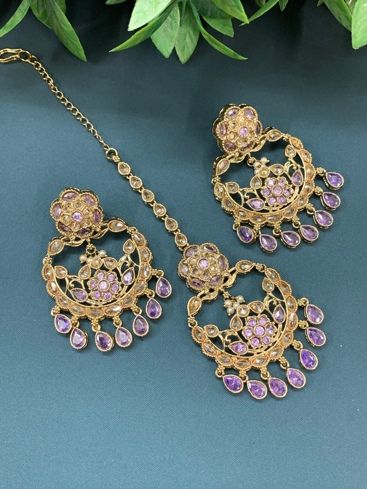 Amna tikka set polki earring tikka lilac/ lavender