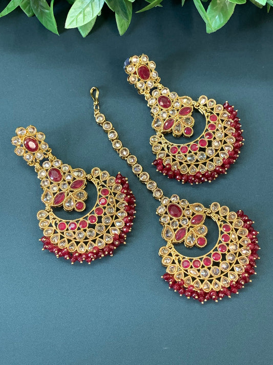 Erin reverse popki tikka set chandbali style transparent maroon red/burgundy
