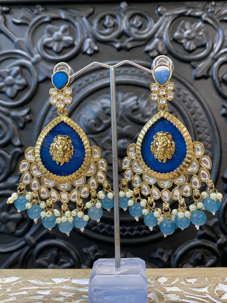 Sabyasachi inspired kundan earring tripti white pearl /dark blue