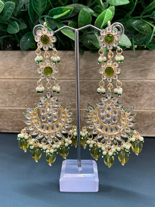 Aru kundan long statement earring mahendi green