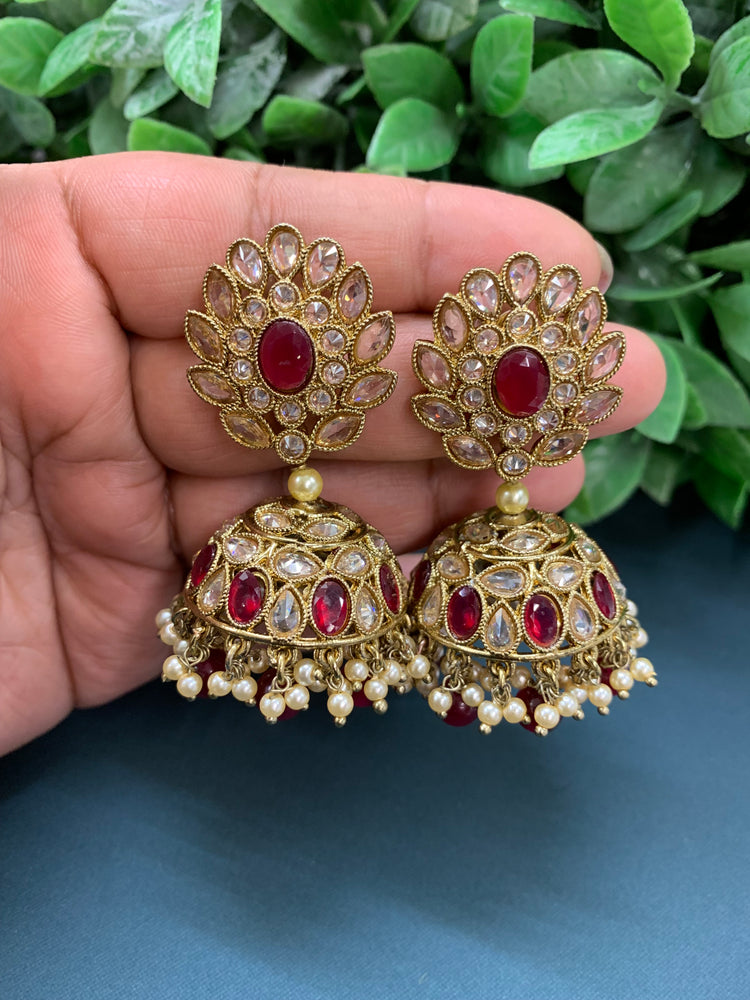 Maggi mini /chotu sa polki jhumki/ jhumka earring antique gold / maroon/ burgundy