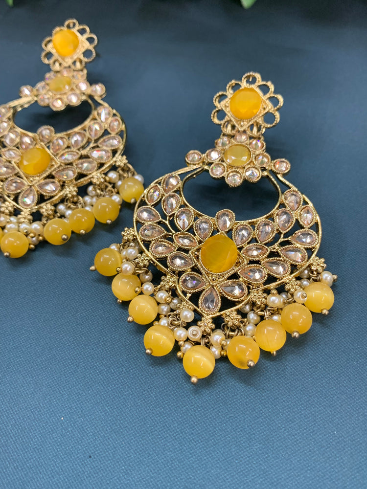 Thea polki chandbali earring antique base antique pastel yellow