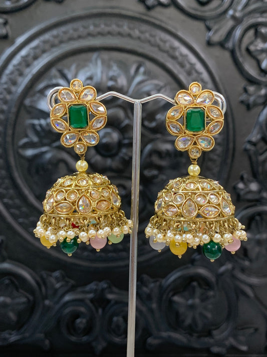 Maggi mini /chotu sa polki jhumki/ jhumka earring multi /emerald green