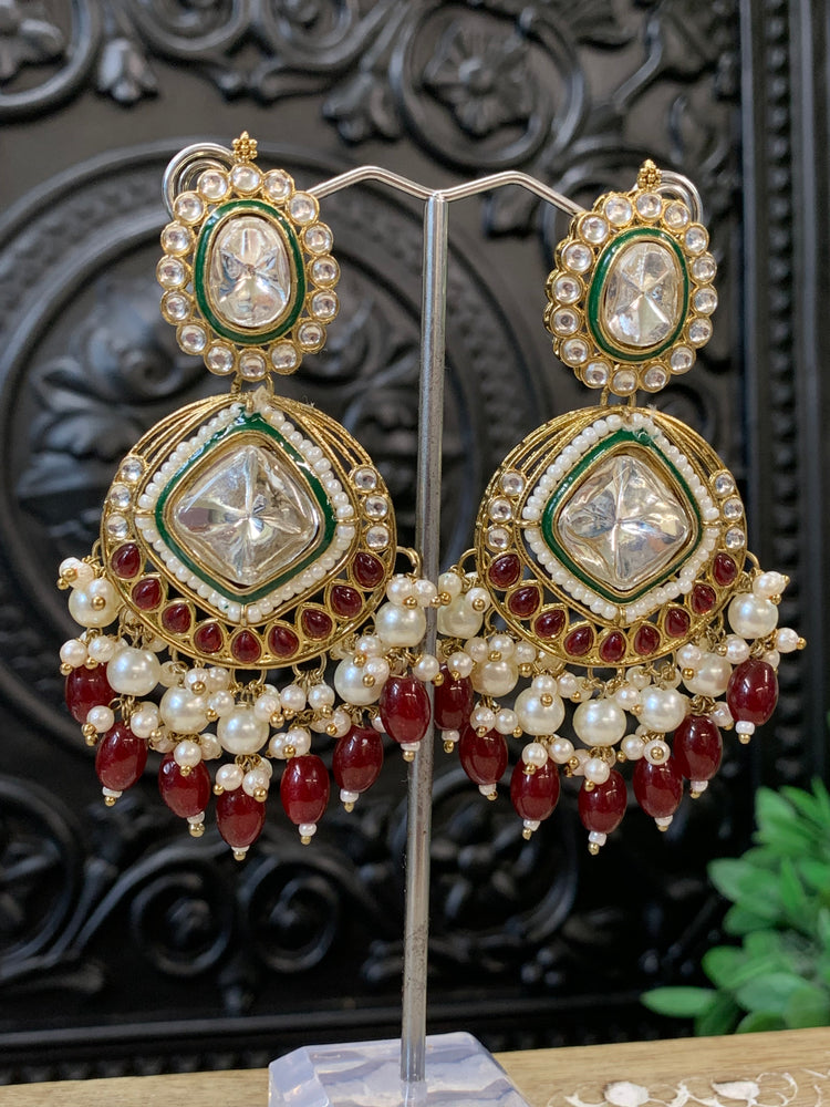 Kenny kundan fashion earring set red maroon burgundy