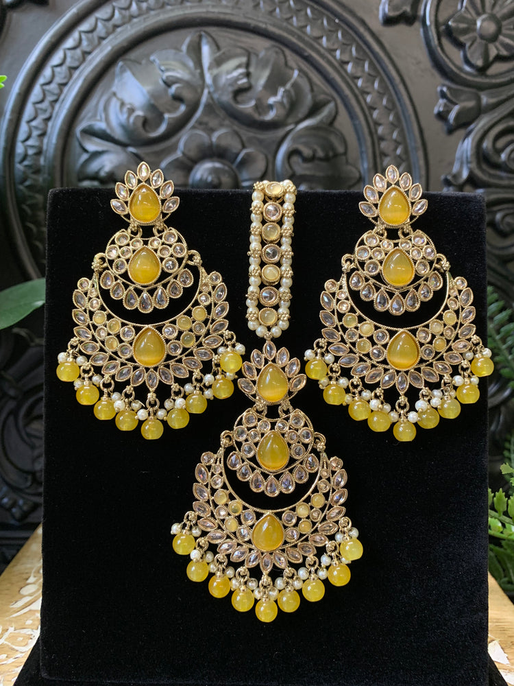 Marley reverse polki Chandbali earring tikka yellow