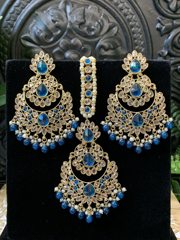 Marley reverse polki Chandbali earring tikka blue