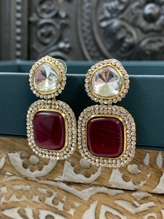 Ava uncut kundan earring red maroon burgundy