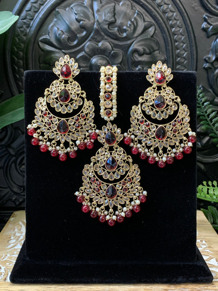 Marley reverse polki Chandbali earring tikka red maroon burgundy