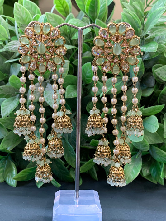 Kajal polki jhumki earring antique polk/ gold /green