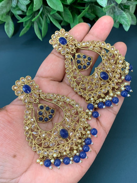 Doli polki Chandbali no tikka antique gold/navy blue