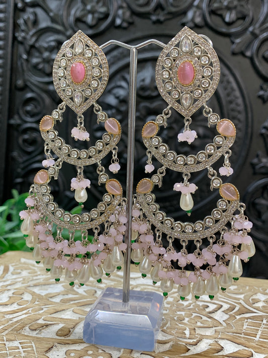 Lauren kundan triple layer chandbali earring blush pink