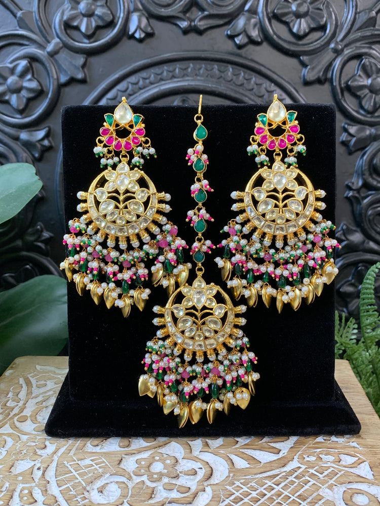 Ajra Pachi kundan earring tikka multi