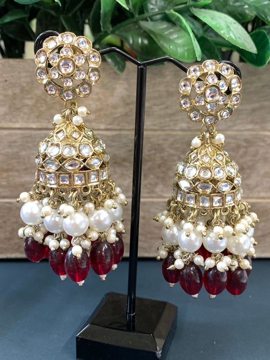 Melody kundan jhumki/ jhumka earring maroon red