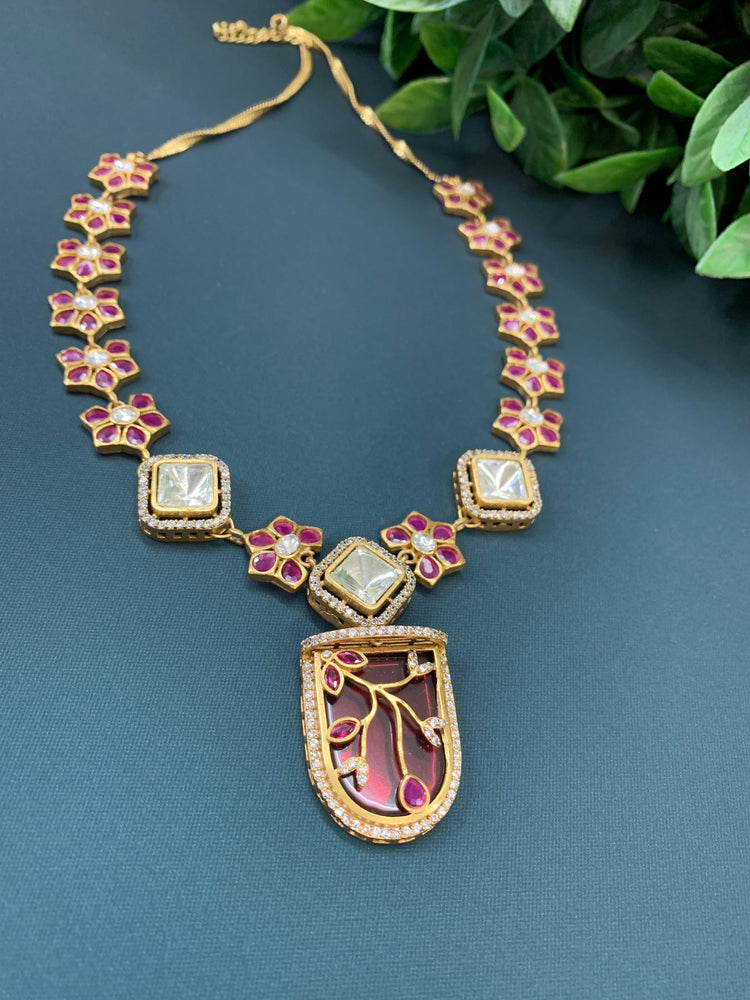 Sanaya mount moissanite kundan necklace cherry red