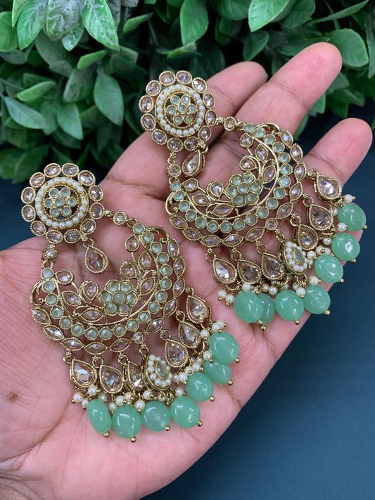 Sophia polki jhumki earring antique polk/ gold /mint