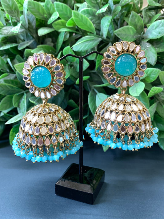 Romi mirror kundan jhumki/ jhumka earring phirozi