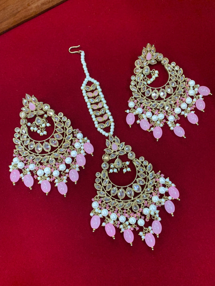 Ramsey reverse polki chandbali earring Tikka pink