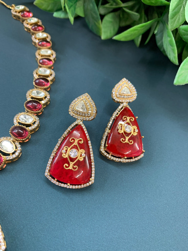 Aditi moissanite kundan necklace cherry red