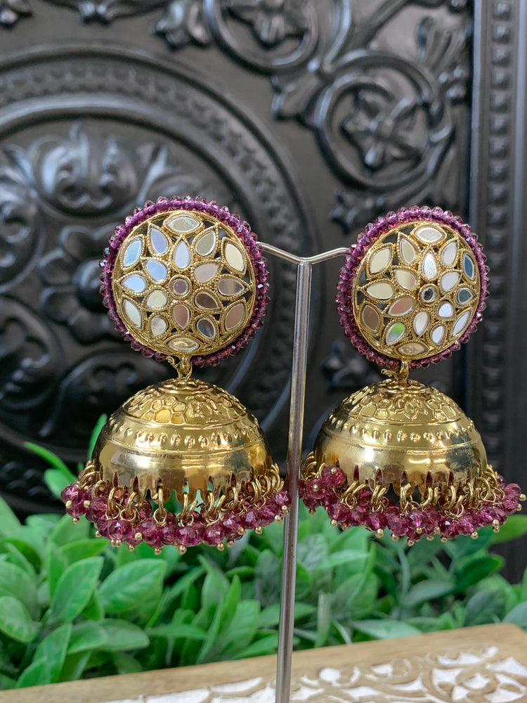 Kerry mirror jhumki tikka antique gold /wine red