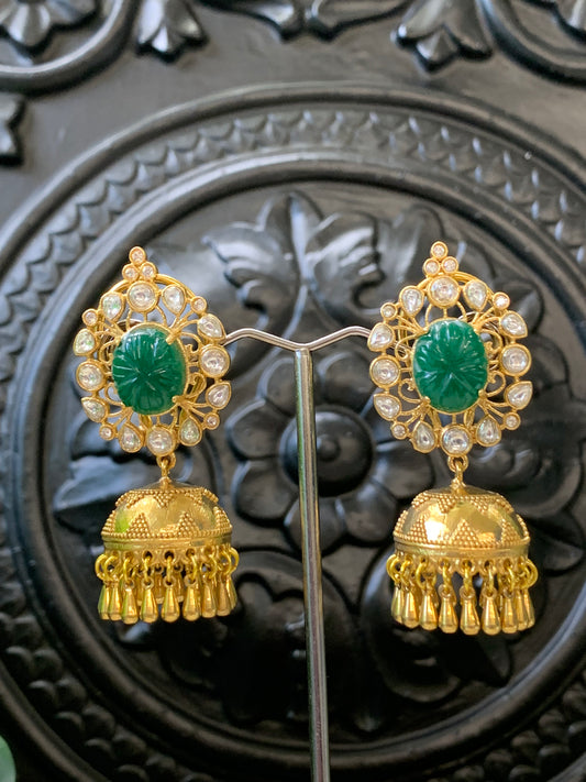 Lolita moissanite kundan jhumki earring emerald green