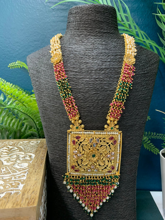 Temple style gold polki mala South Indian haaram