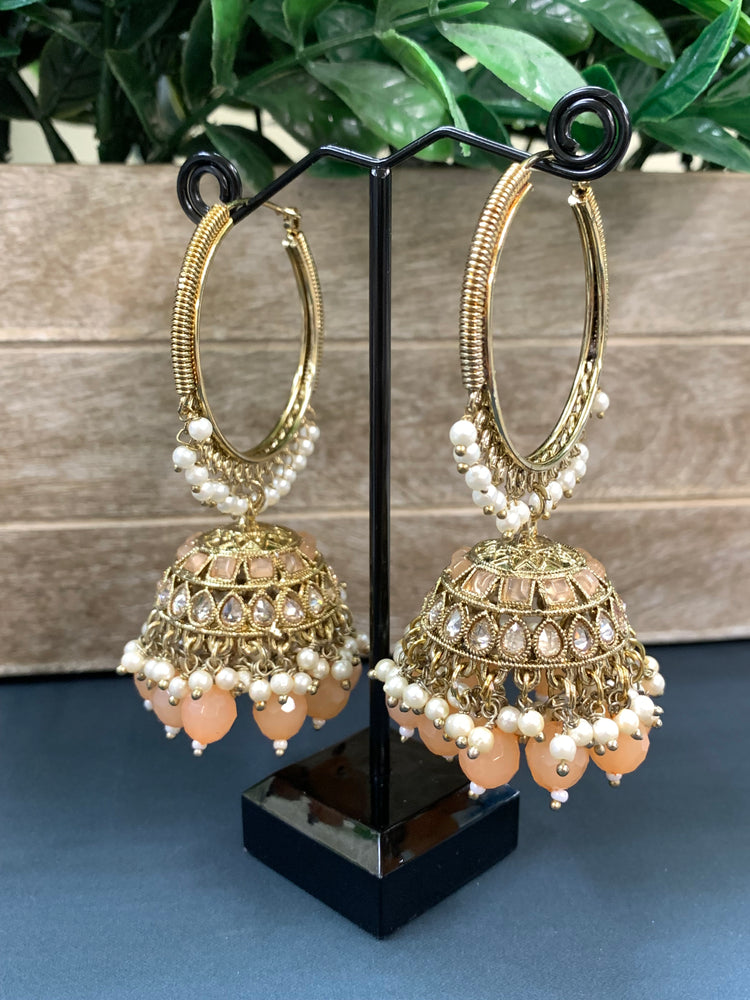 Shabana polki bali hoop jhumki/jhumka nude peach