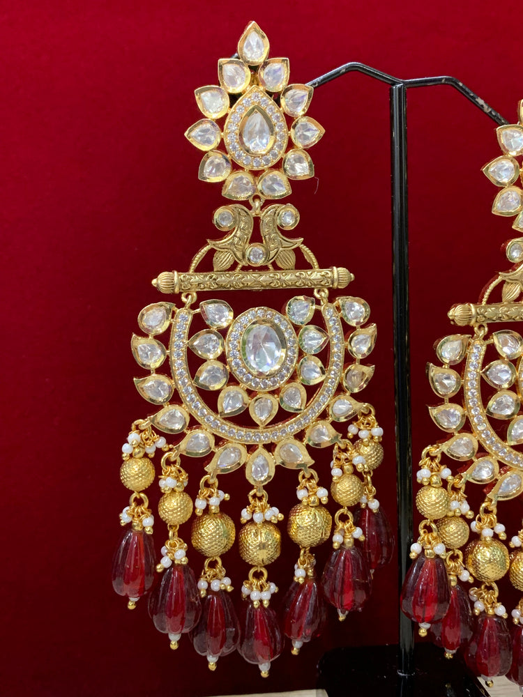 Abbi Kundan chandbali earring maroon red