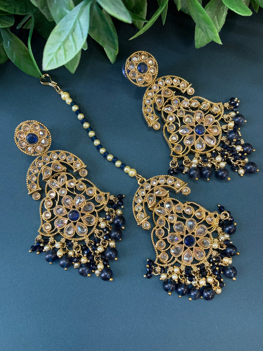 Enaya reverse popki tikka set chandbali style navy blue