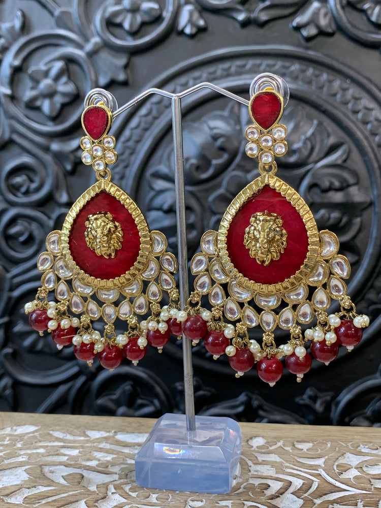 Sabyasachi inspired kundan earring tripti white pearl red maroon/ burgundy