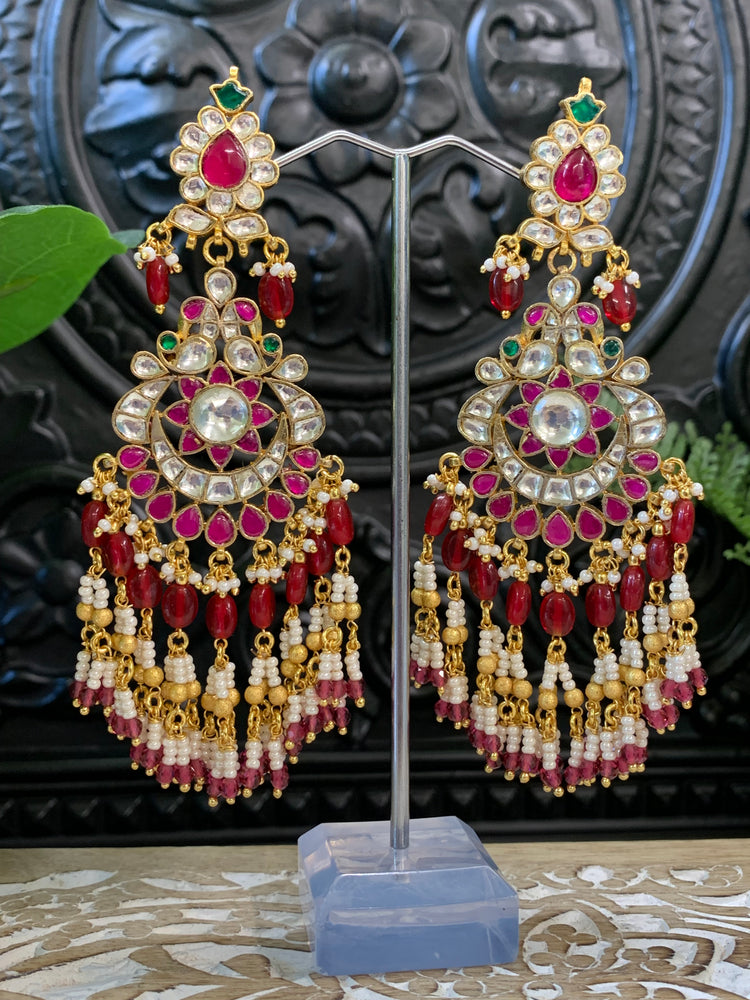 Pachi kundan statement long earring in multi