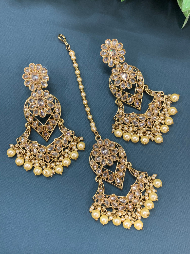 Max tikka set polki earring tikka antique gold / pearl / gold