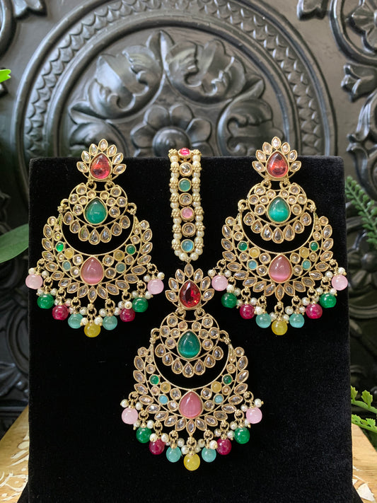 Marley reverse polki Chandbali earring tikka multi